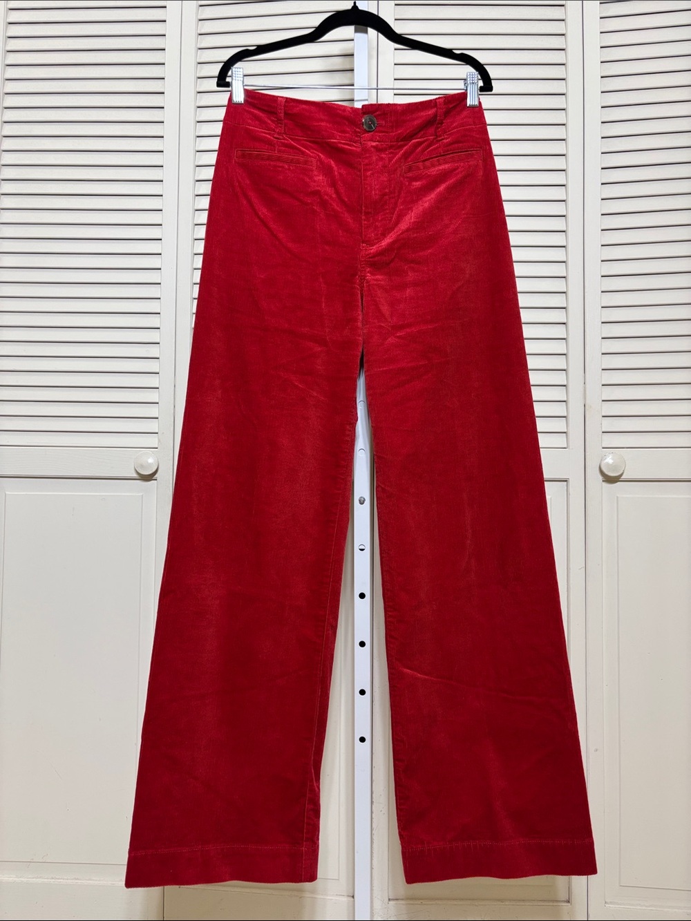 Maeve Wide-Leg High Rise Corduroy Pants in Red Size 29